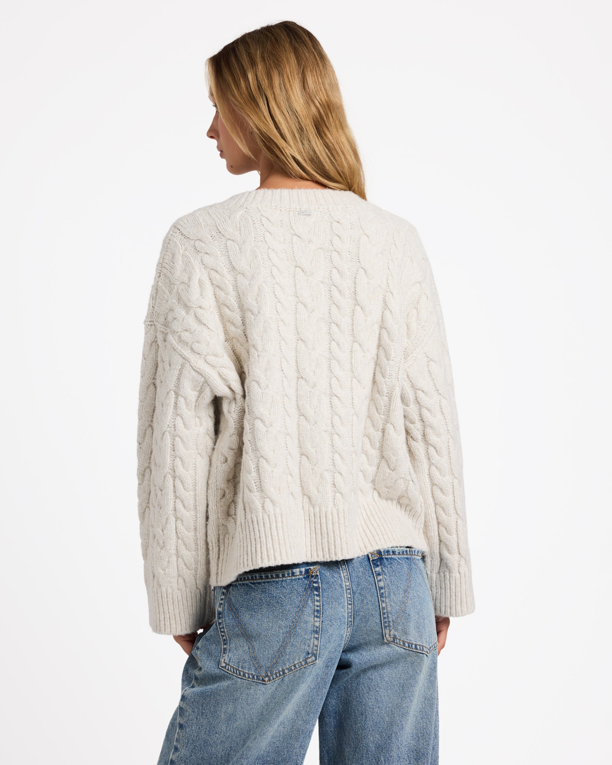 Womens Cable V Neck Sweater