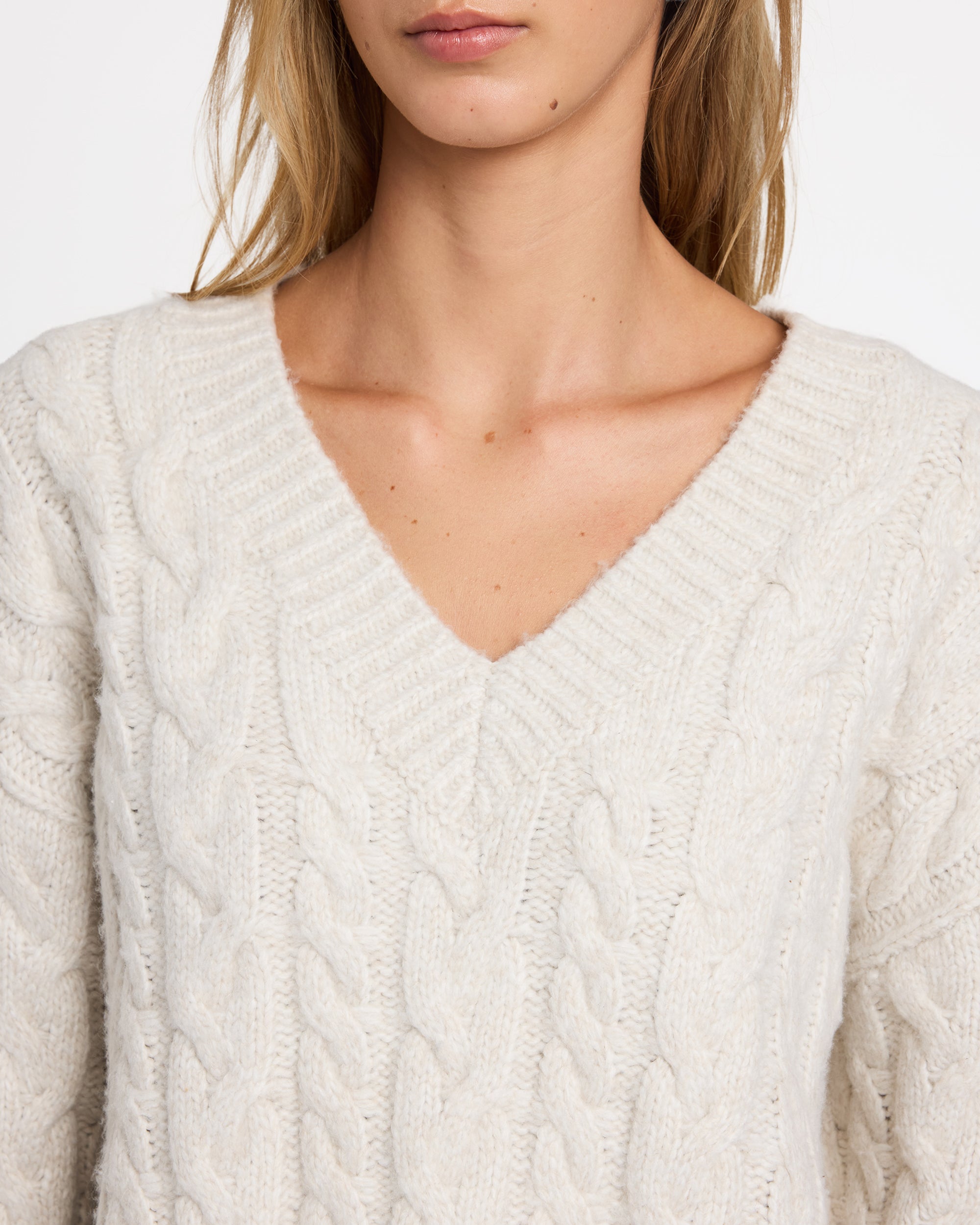 Womens Cable V Neck Sweater