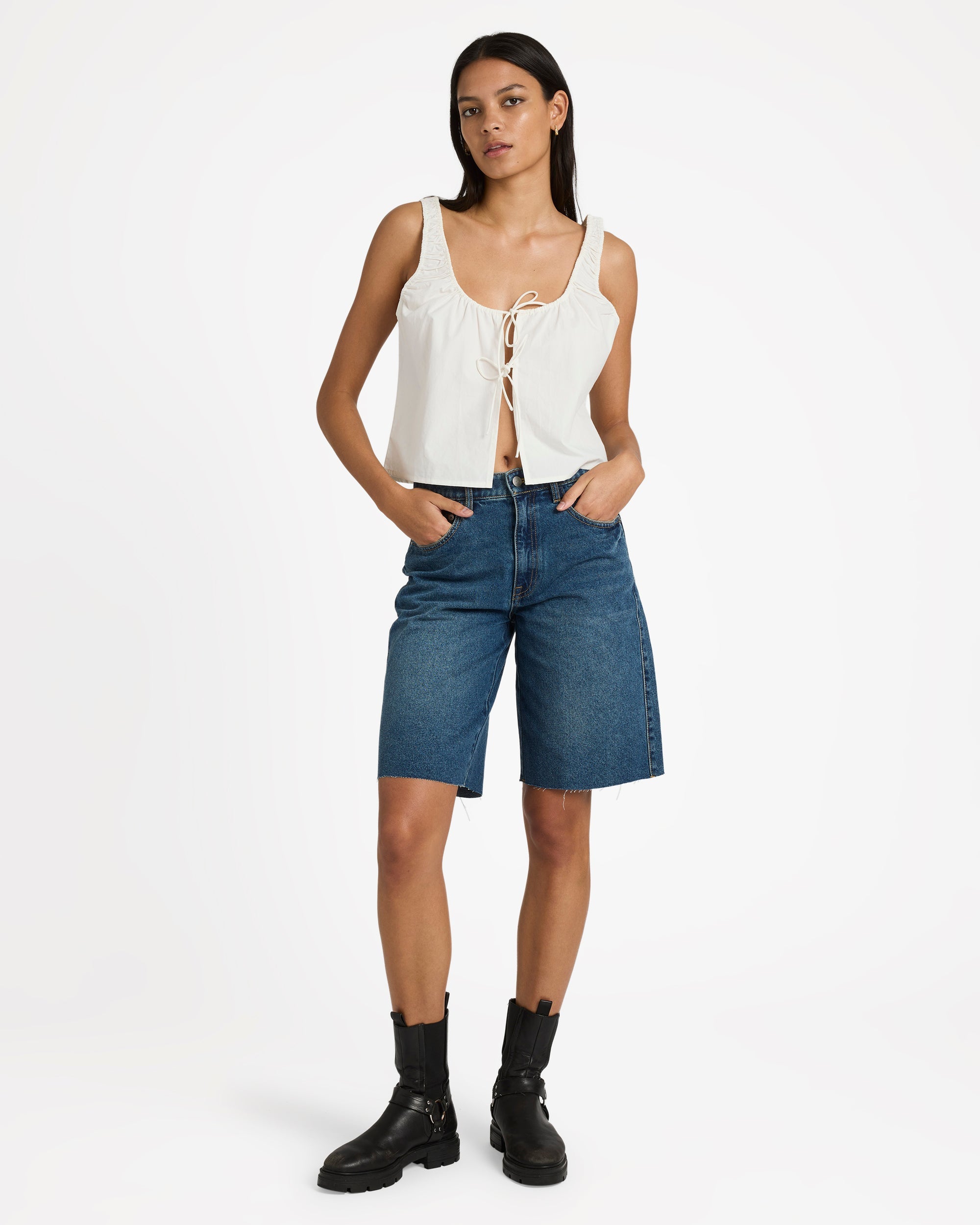 Womens Long Beach Denim Shorts