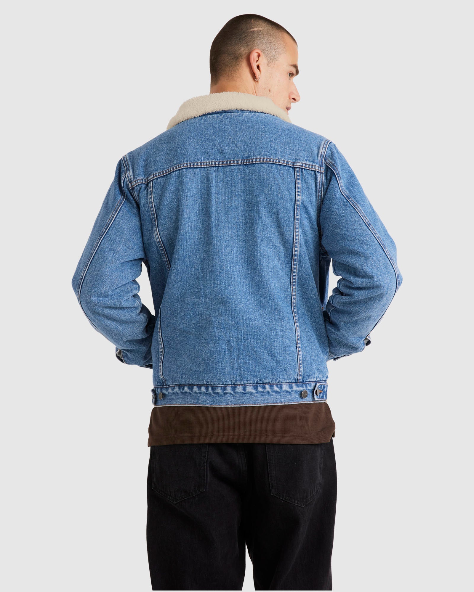 Mens Denim Sherpa Trucker Jacket